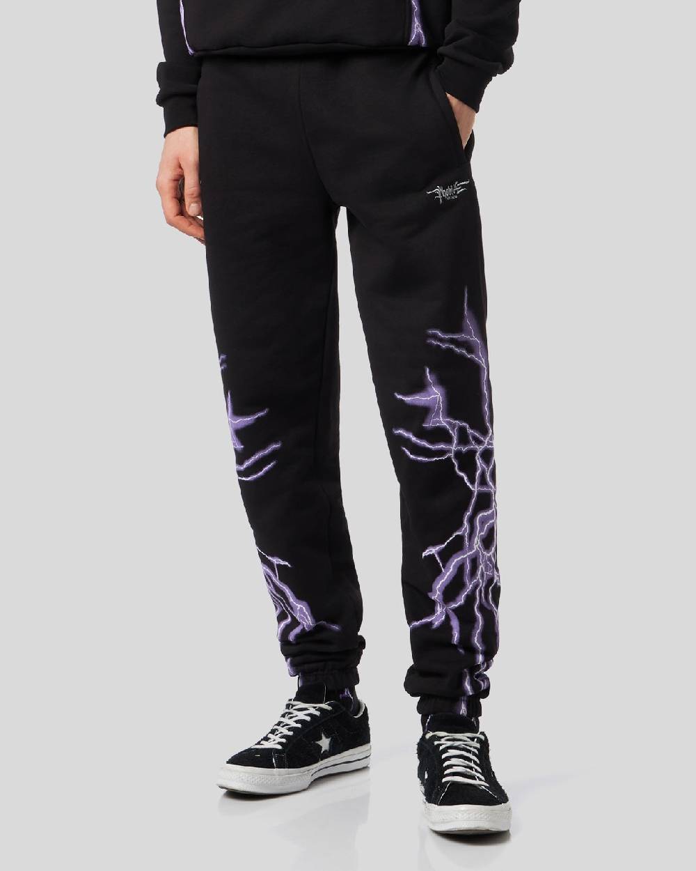 Phobia Archive PANTALONE NERO CON FULMINE LATERALE VIOLA