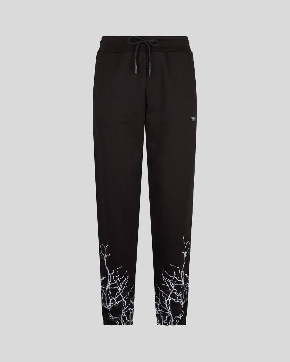 Phobia Archive PANTALONE NERO CON FULMINI RICAMATI GRIGI