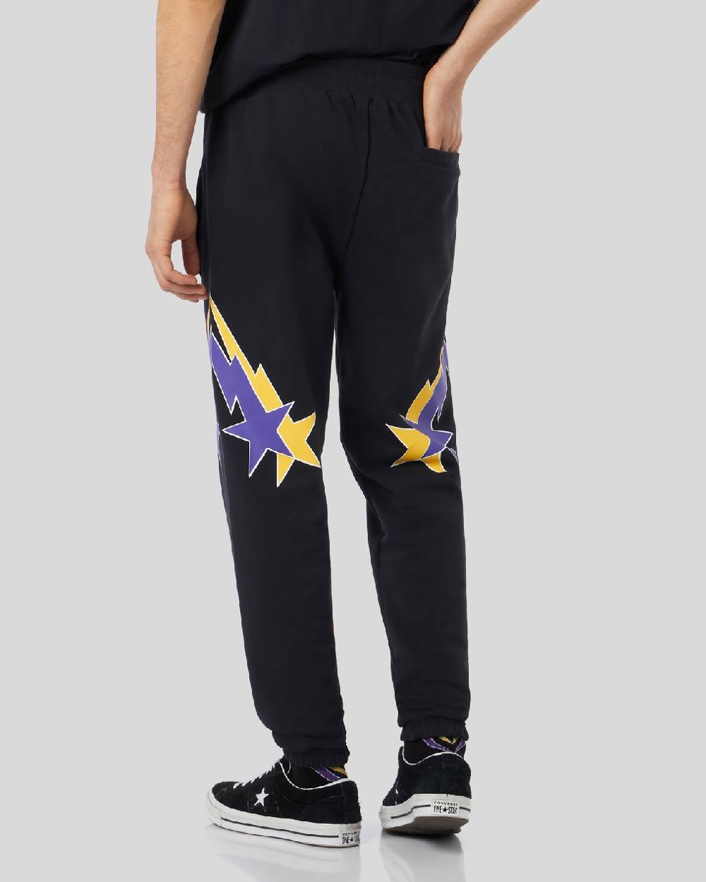 Phobia Archive PANTALONE NERO CON STAMPA STARRY LIGHTNING GIALLA E VIOLA