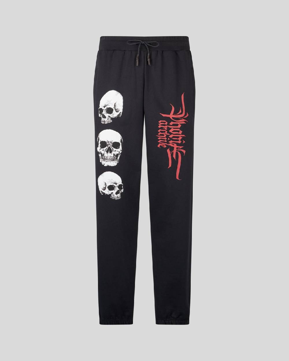 Phobia Archive PANTALONE NERO CON STAMPA TRIPLE SKULL ROSSA