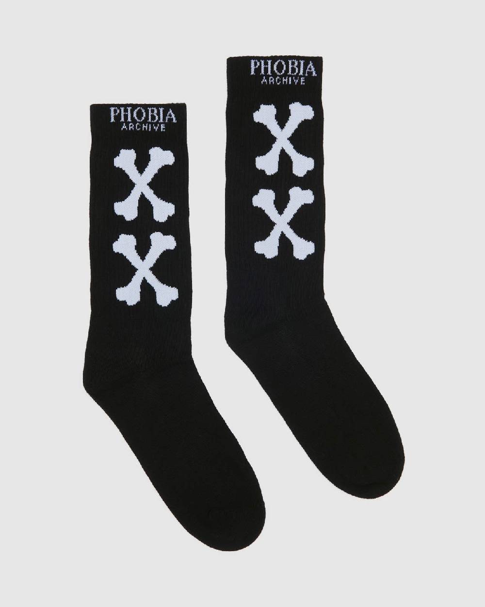 Phobia Archive Calzini neri scheletro bianco