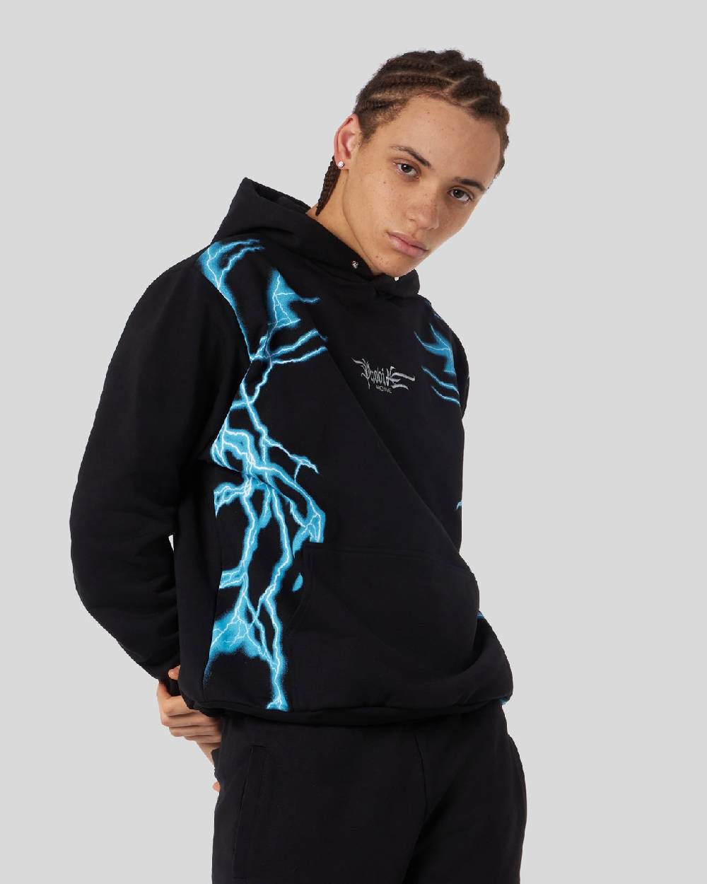 Phobia Archive FELPA NERA CON FULMINI LATERALI BLU
