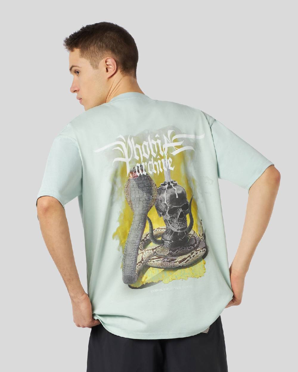 Phobia Archive T-SHIRT AZZURRA CON GRAFICA FIERY COBRA GIALLA