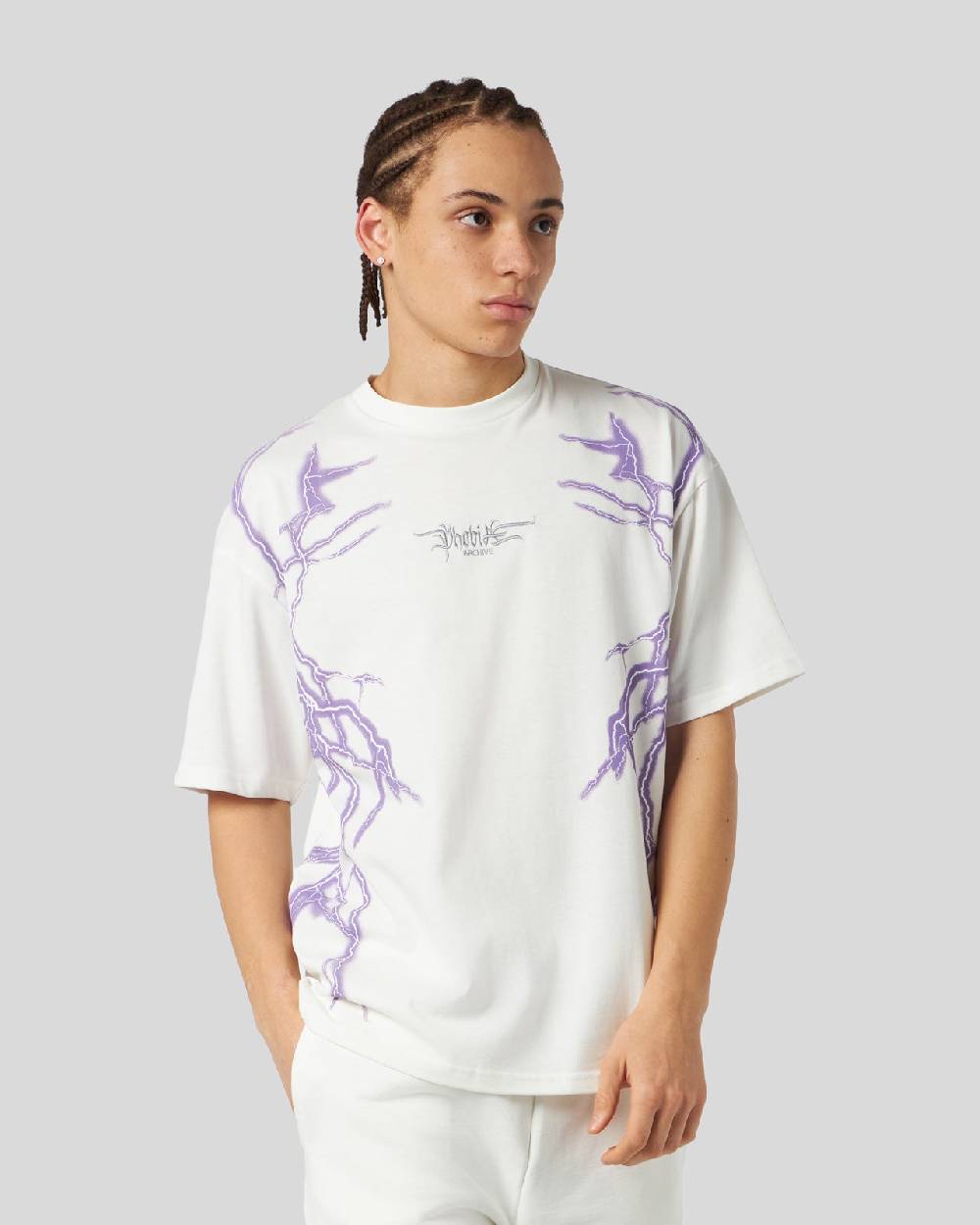 Phobia Archive T-SHIRT BIANCA CON FULMINE LATERALE VIOLA