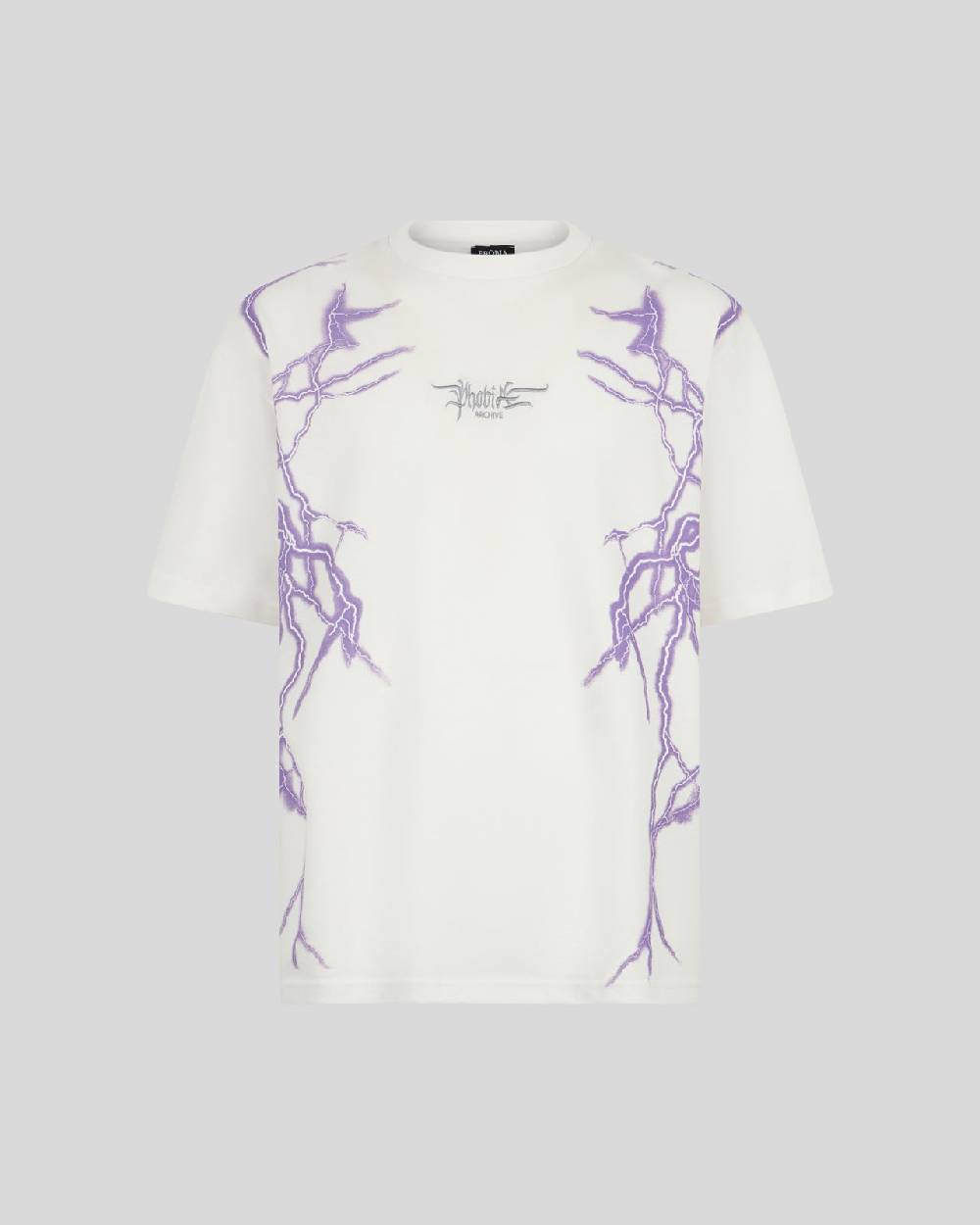 Phobia Archive T-SHIRT BIANCA CON FULMINE LATERALE VIOLA