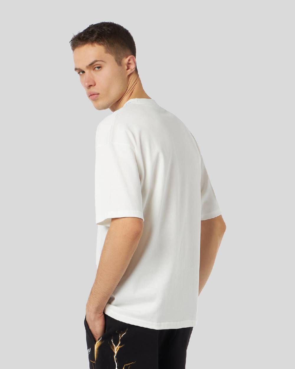 Phobia Archive T-SHIRT BIANCA CON FULMINI BICOLORE GIALLO E BLU