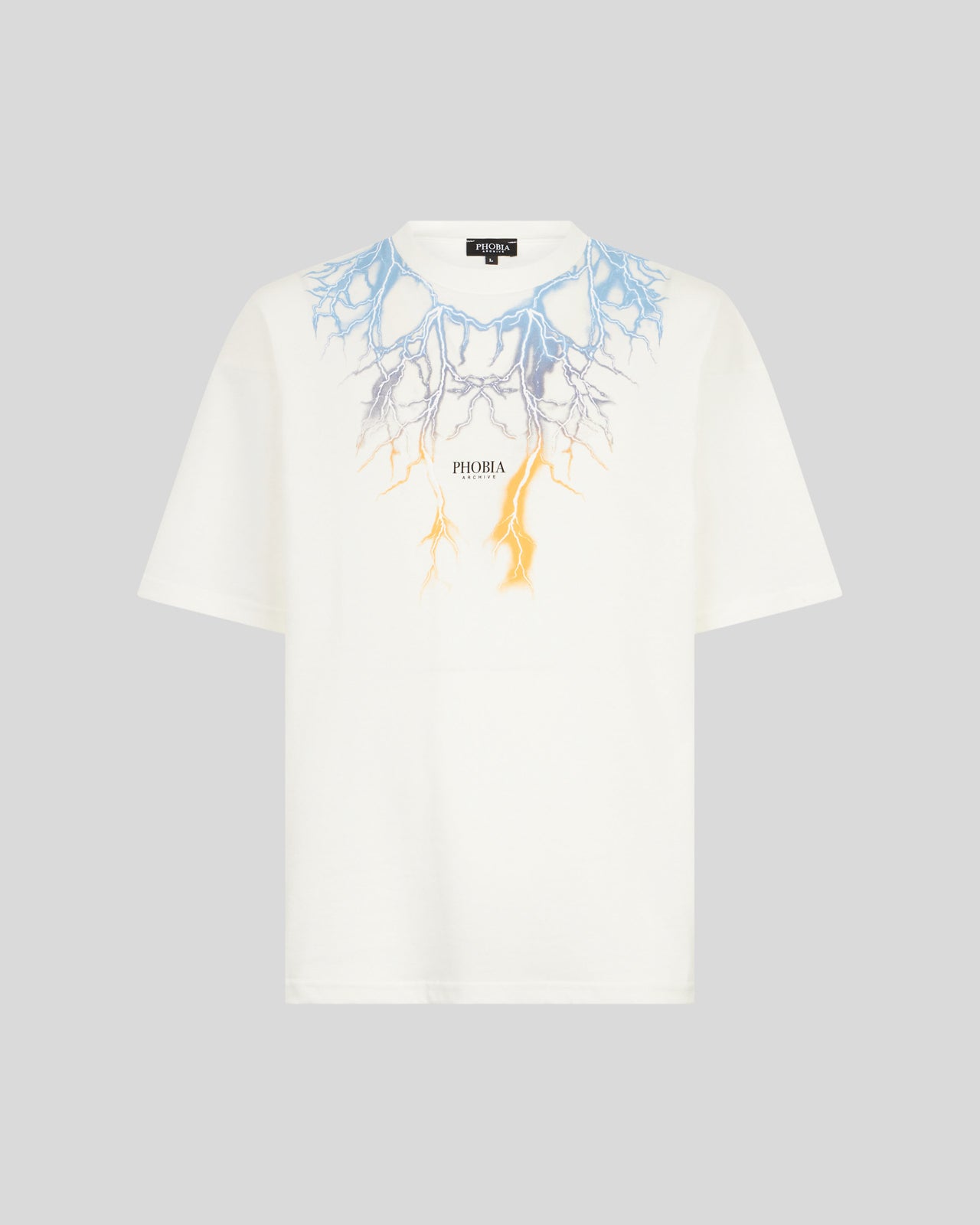 Phobia Archive T-SHIRT BIANCA CON FULMINI BICOLORE GIALLO E BLU