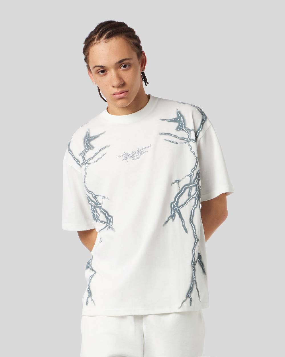 Phobia Archive T-SHIRT BIANCA CON FULMINI LATERALI GRIGI