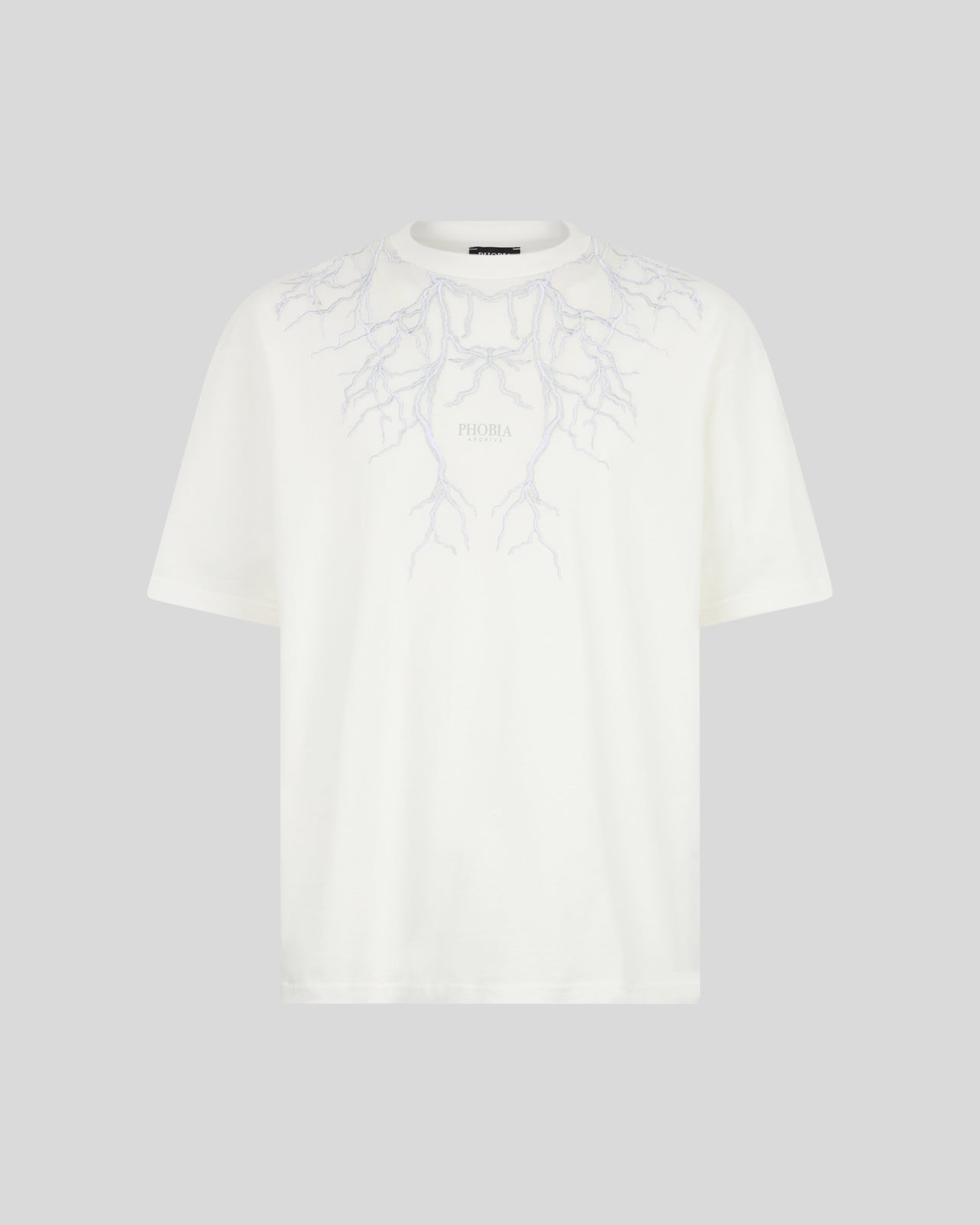 Phobia Archive T-SHIRT BIANCA CON FULMINI RICAMATI GRIGI