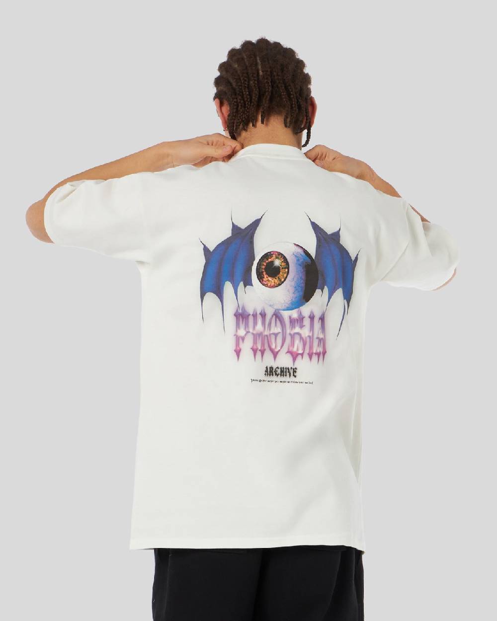 Phobia Archive T-SHIRT BIANCA CON GRAFICA BAT EYE BLU