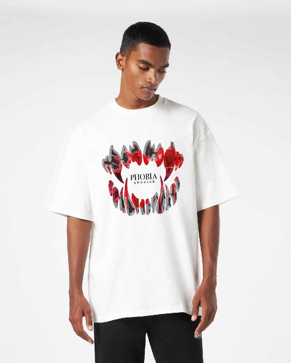 Phobia Archive T-SHIRT BIANCA CON GRAFICA DEMON BITE INSANGUINATA