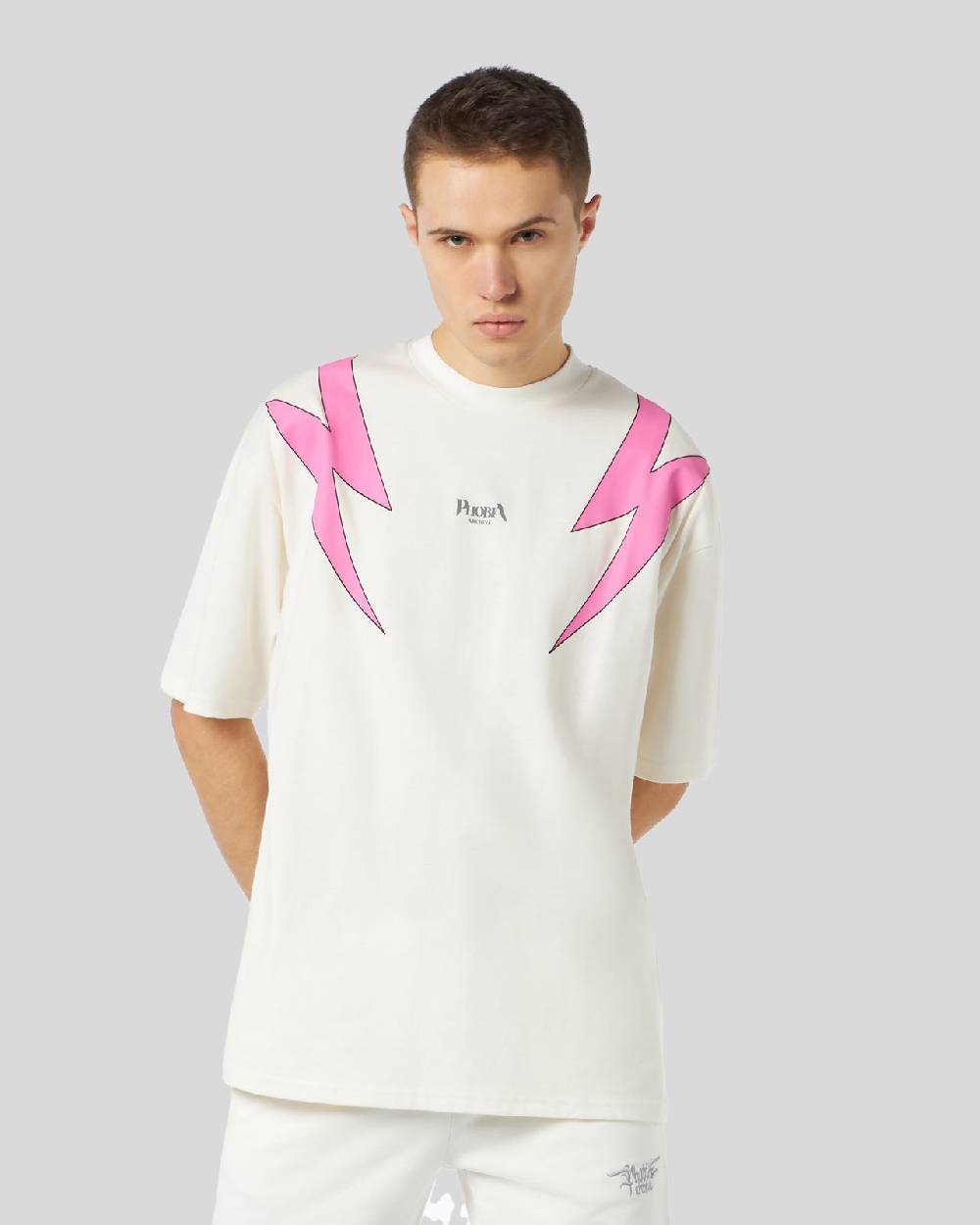 Phobia Archive T-SHIRT BIANCA CON GRAFICA SCREAMING SKULLS ROSA