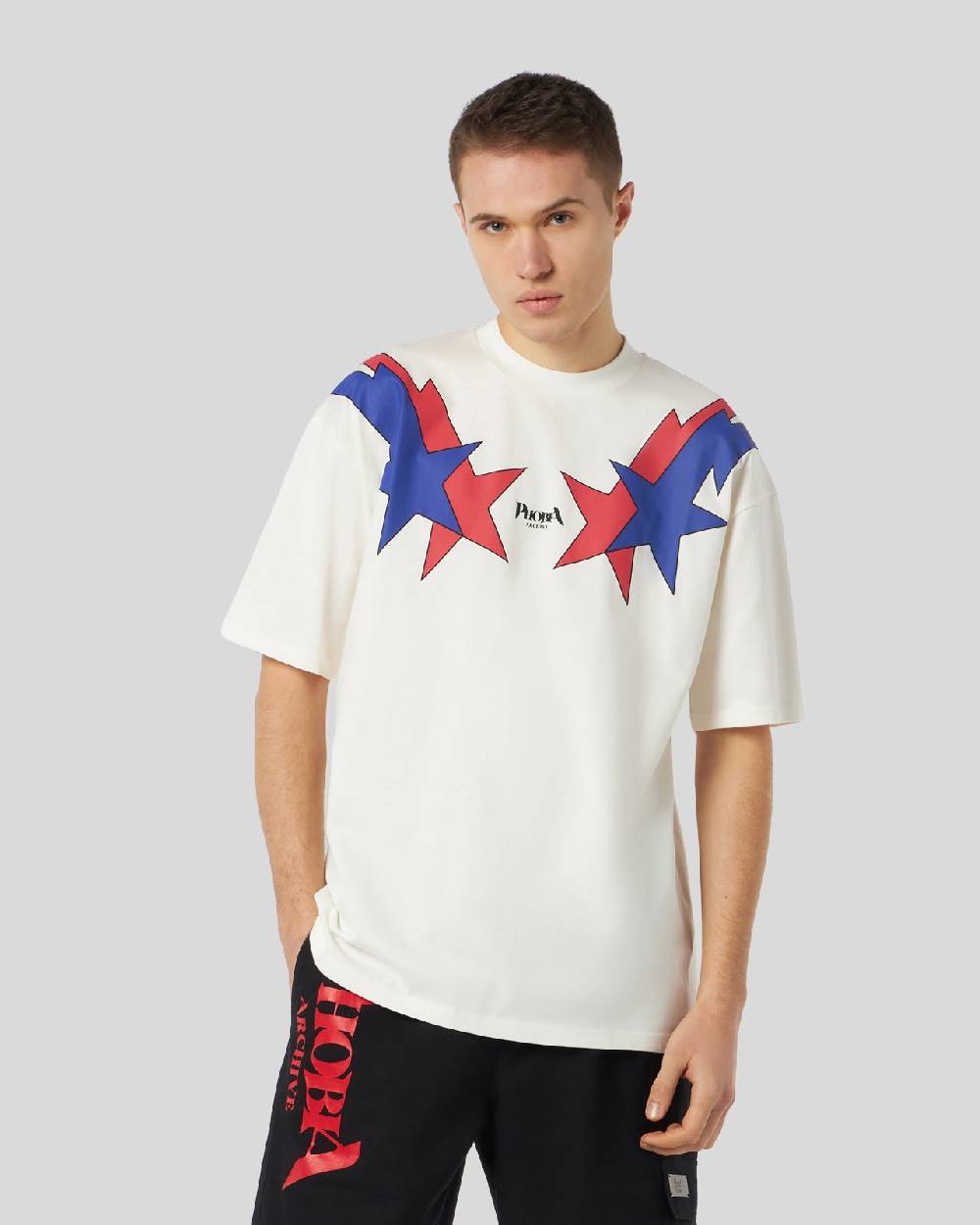 Phobia Archive T-SHIRT BIANCA CON GRAFICA STARRY LIGHTNING ROSSA E BLU