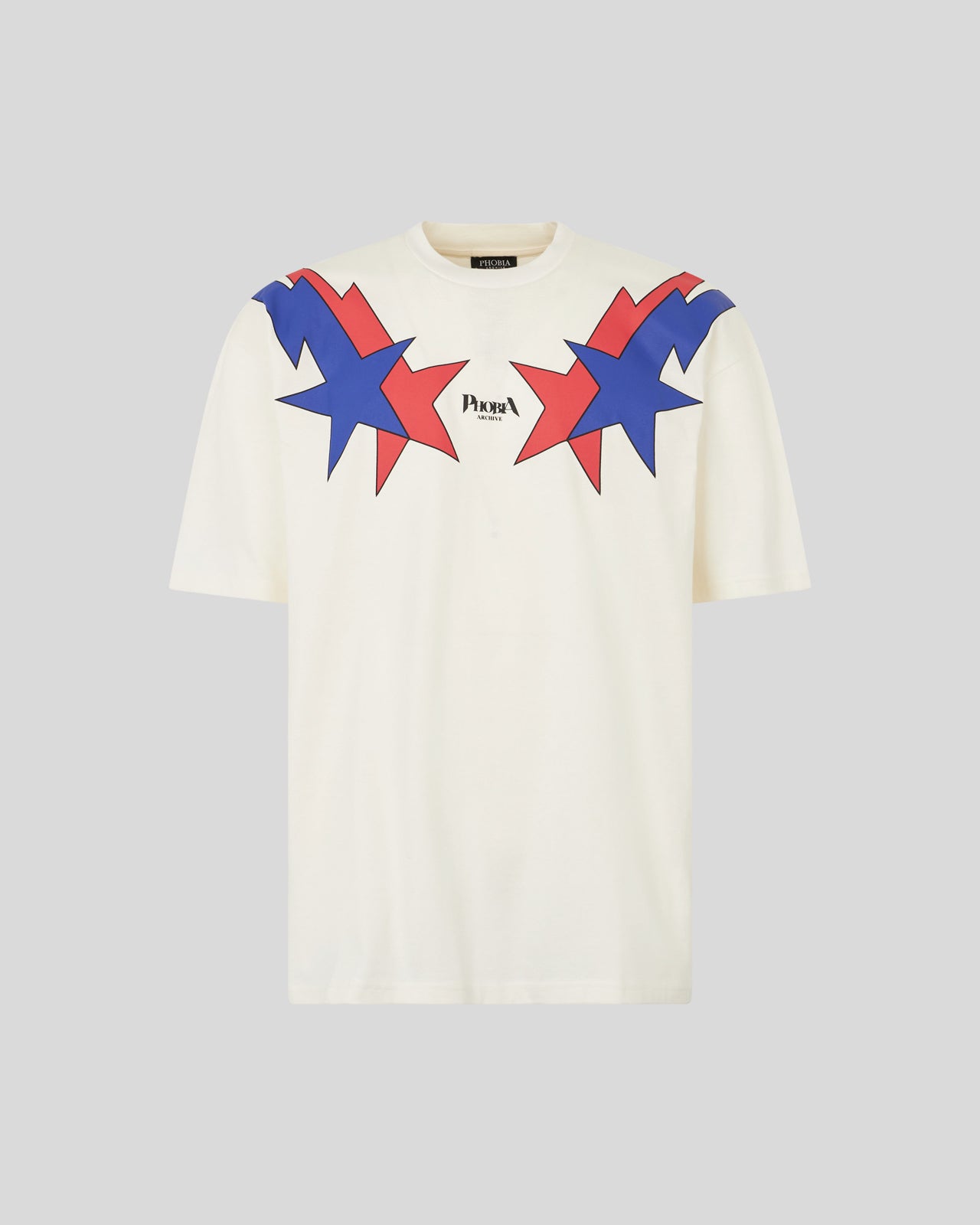 Phobia Archive T-SHIRT BIANCA CON GRAFICA STARRY LIGHTNING ROSSA E BLU