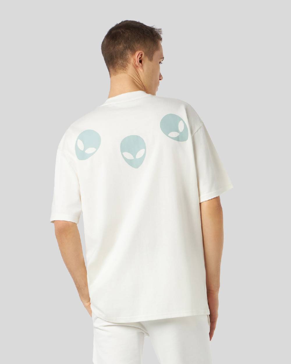 Phobia Archive T-SHIRT BIANCA CON GRAFICA TRIPLE ALIEN FOSFORESCENTE