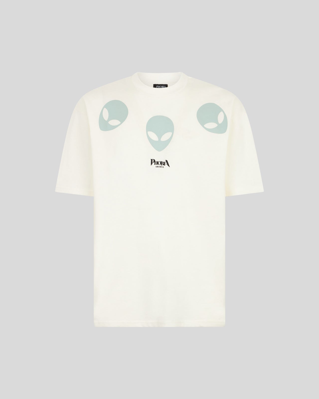 Phobia Archive T-SHIRT BIANCA CON GRAFICA TRIPLE ALIEN FOSFORESCENTE