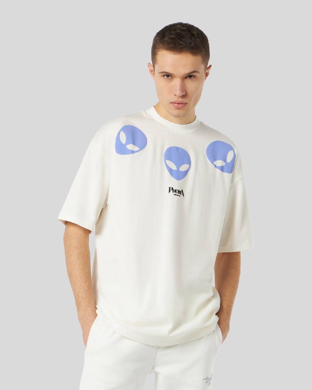 Phobia Archive T-SHIRT BIANCA CON GRAFICA TRIPLE ALIEN VIOLA