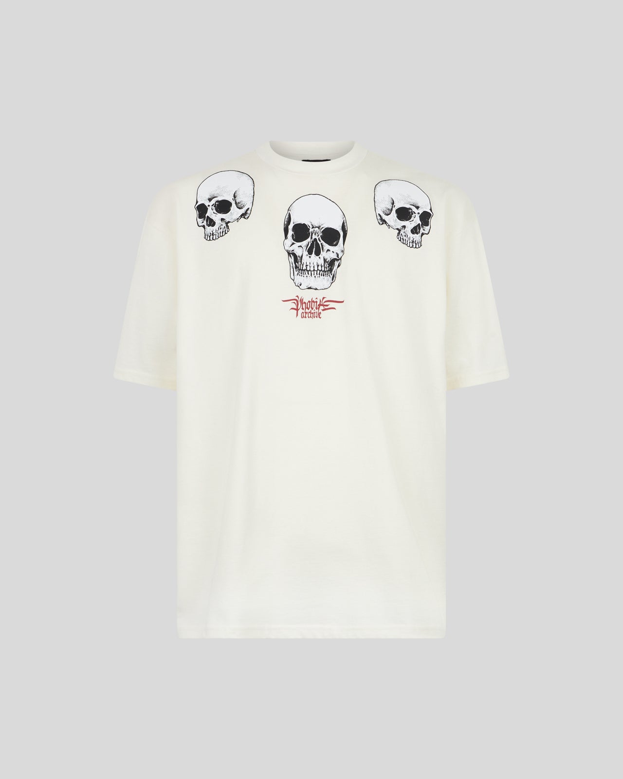 Phobia Archive T-SHIRT BIANCA CON GRAFICA TRIPLE SKULL ROSSA