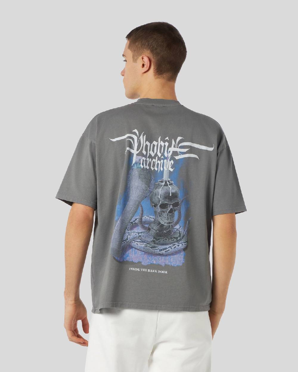 Phobia Archive T-SHIRT GRIGIA CON GRAFICA FIERY COBRA VIOLA