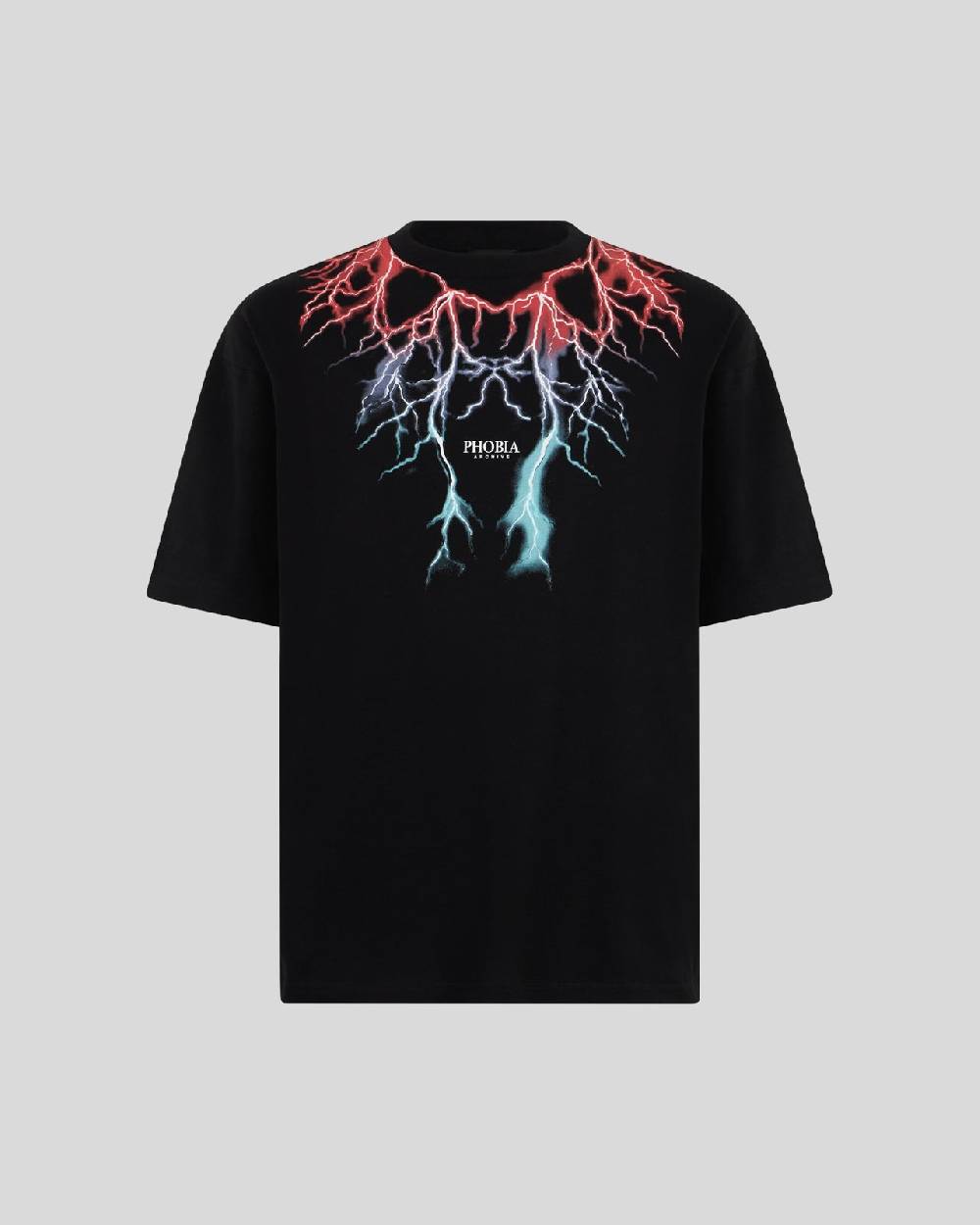 Phobia Archive T-SHIRT NERA CON FULMINI BICOLORE ROSSI E BLU