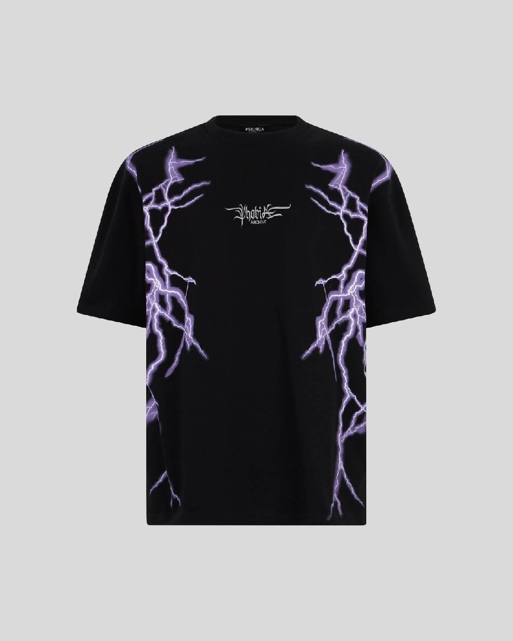 Phobia Archive T-SHIRT NERA CON FULMINI LATERALI VIOLA