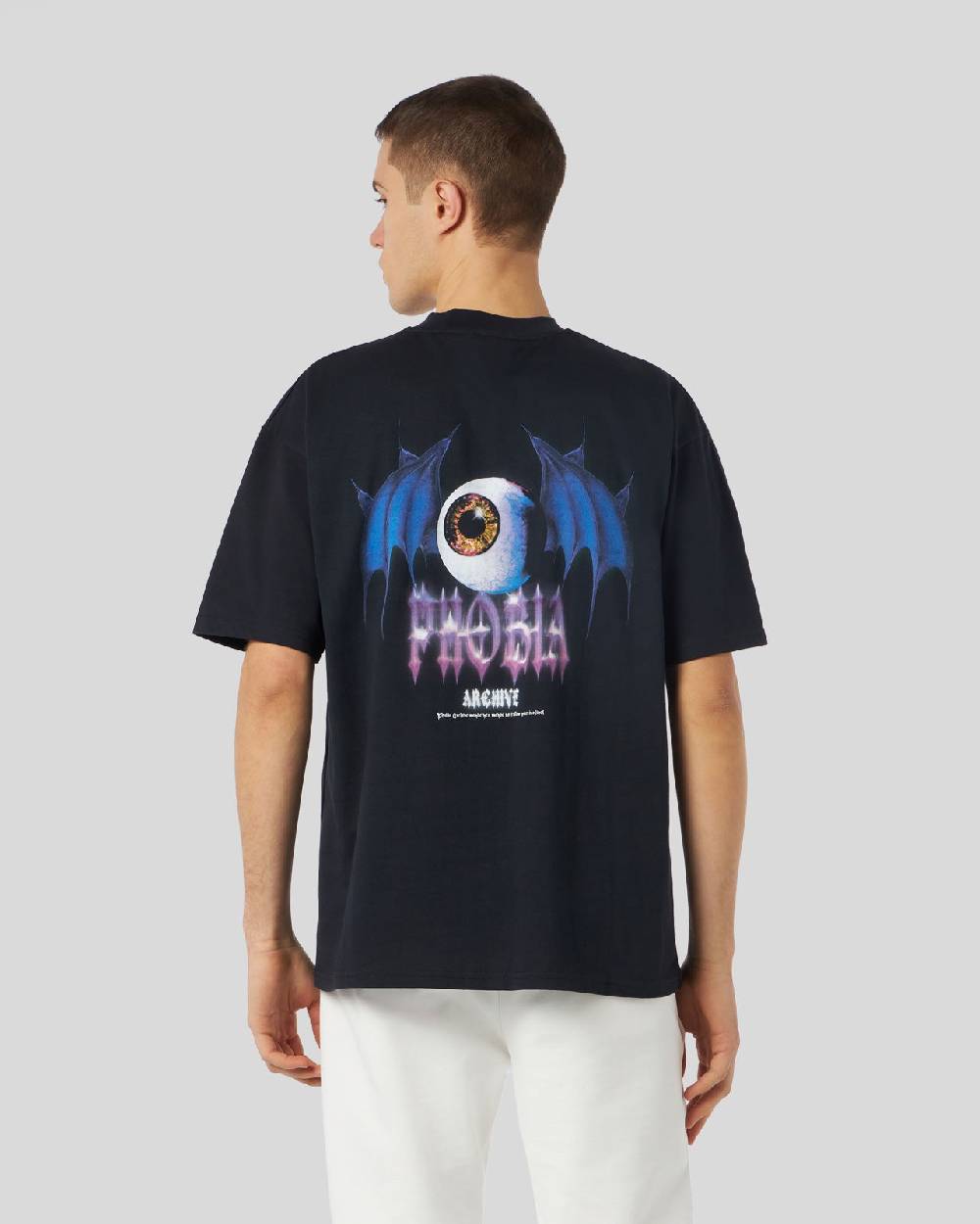 Phobia Archive T-SHIRT NERA CON GRAFICA BAT EYE VIOLA
