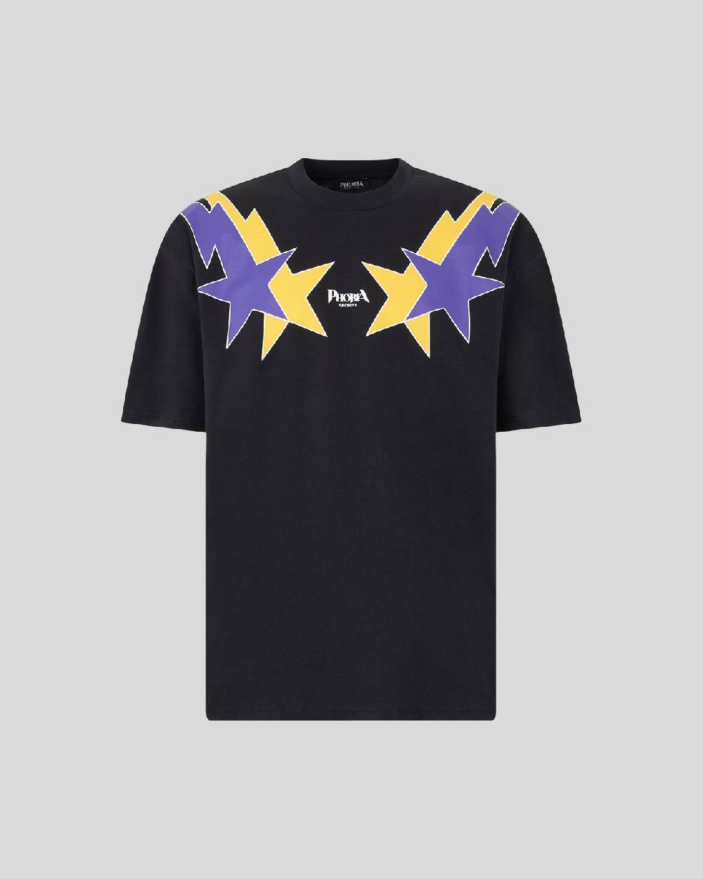 Phobia Archive T-SHIRT NERA CON GRAFICA STARRY LIGHTNING GIALLA E VIOLA