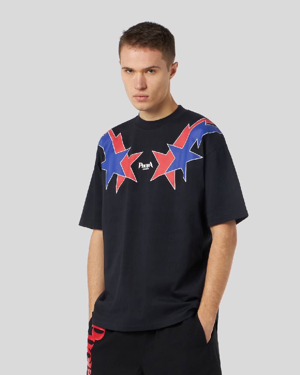 Phobia Archive T-SHIRT NERA CON GRAFICA STARRY LIGHTNING ROSSA E BLU