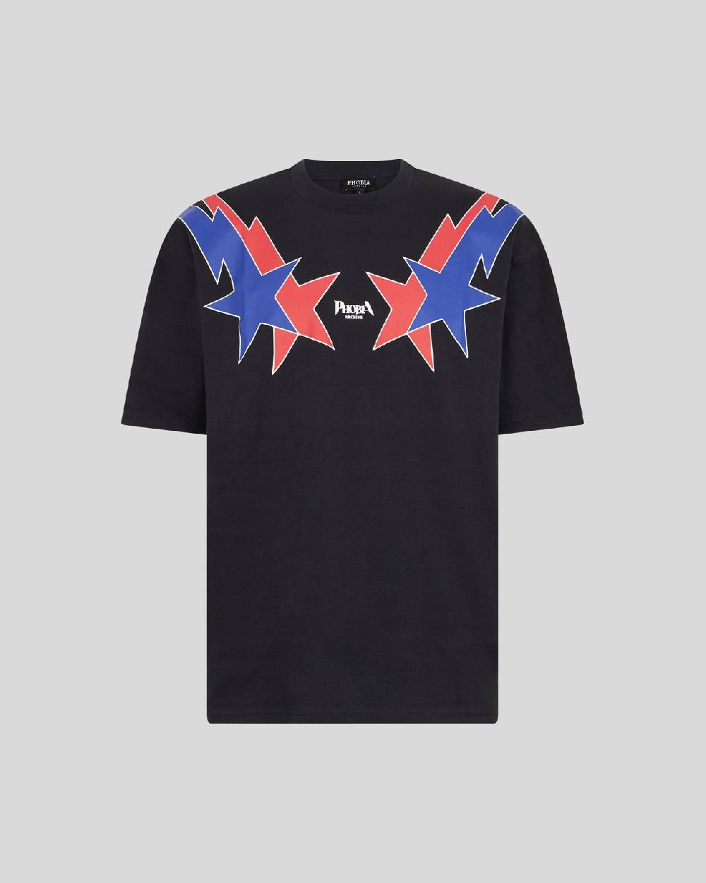 Phobia Archive T-SHIRT NERA CON GRAFICA STARRY LIGHTNING ROSSA E BLU