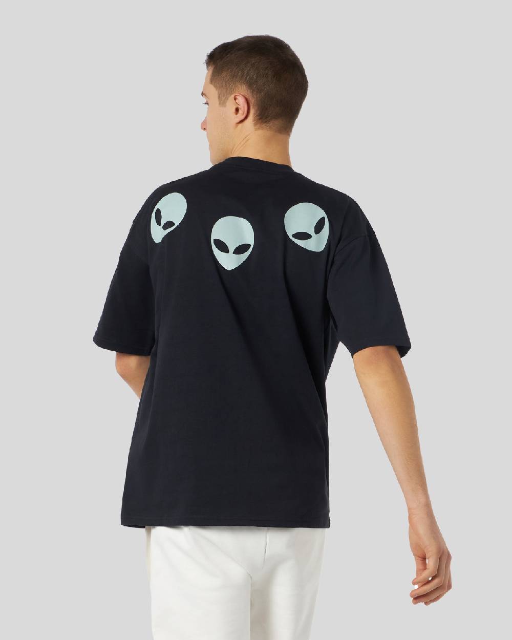 Phobia Archive T-SHIRT NERA CON GRAFICA TRIPLE ALIEN FOSFORESCENTE