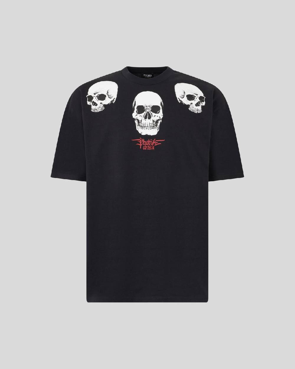 Phobia Archive T-SHIRT NERA CON GRAFICA TRIPLE SKULL ROSSA