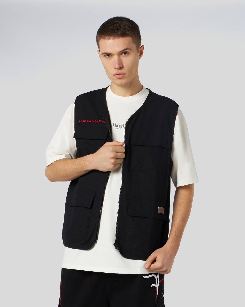 Phobia Archive WORKER GILET NERO CON GRAFICA SCREAMING SKULLS