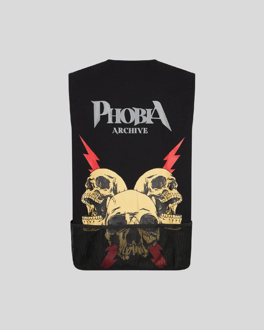 Phobia Archive WORKER GILET NERO CON GRAFICA SCREAMING SKULLS
