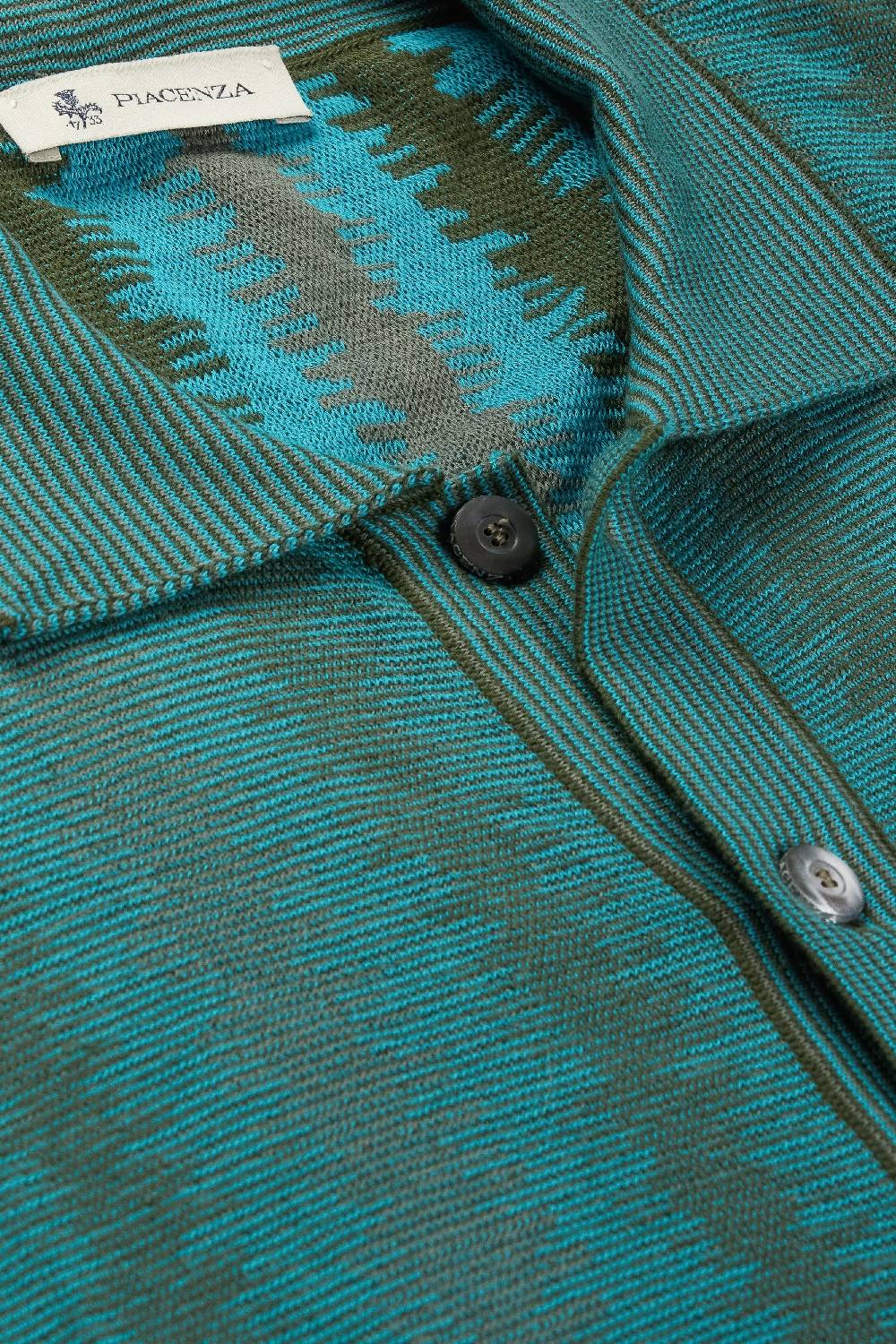 Piacenza 1733 Camicia Maniche Corte Ikat Vertical Stripe Verde E Azzurro