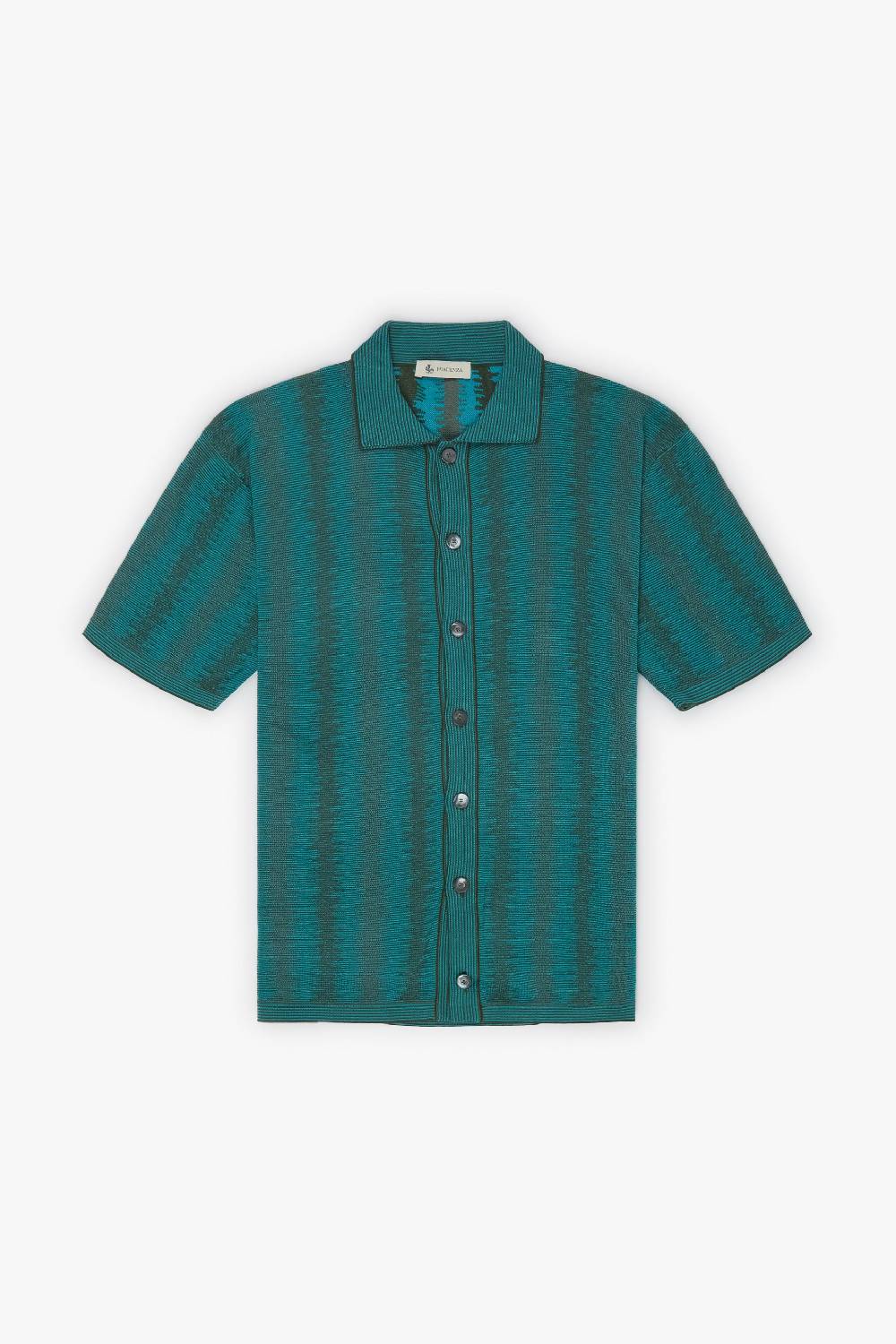 Piacenza 1733 Camicia maniche corte ikat vertical stripe verde e azzurro