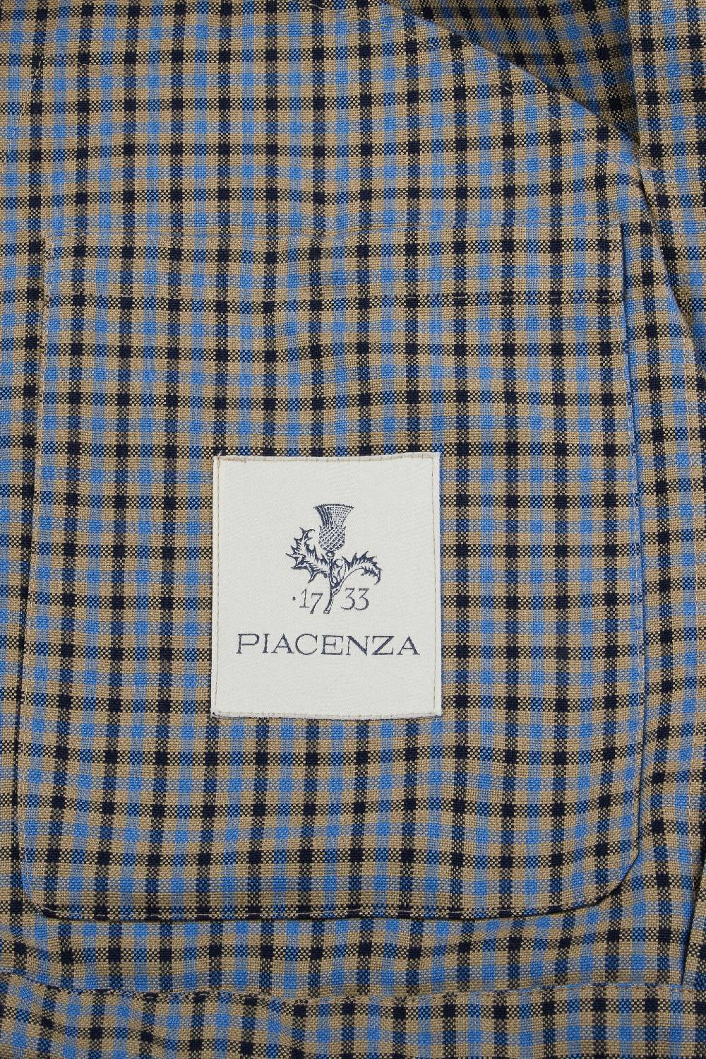 Piacenza 1733 Giacca Collo Camicia Zip Micro Check Azzurro E Marrone