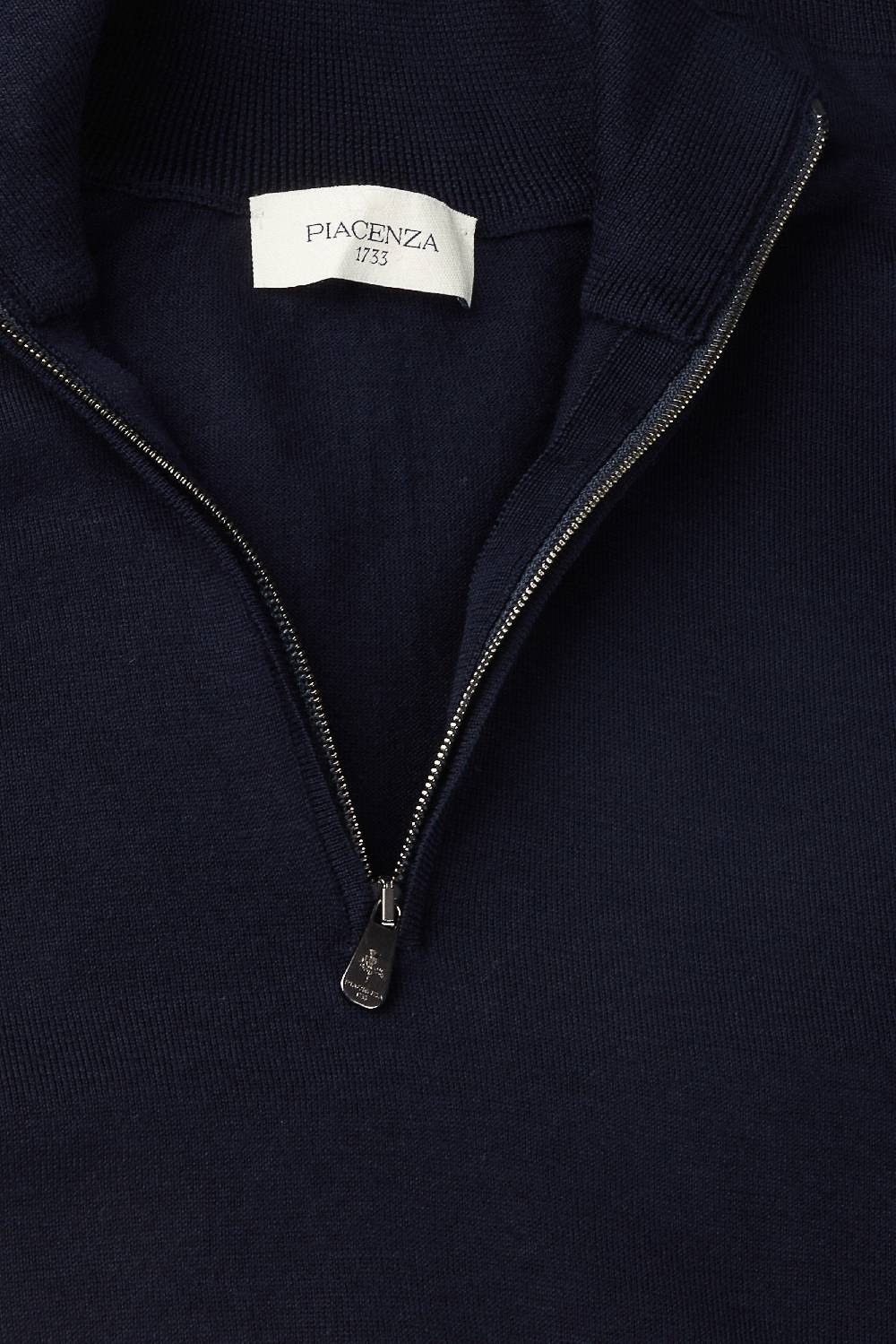 Piacenza 1733 Lupetto Zip Lana Merino Super Fine Blu