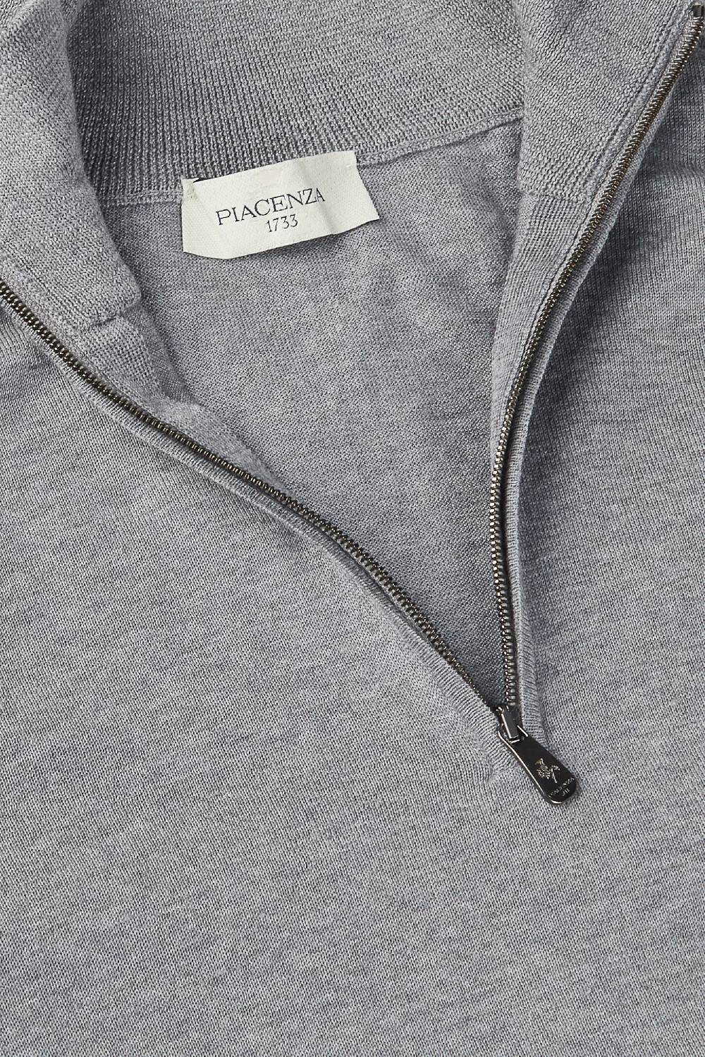 Piacenza 1733 Lupetto Zip Lana Merino Super Fine Grigio Chiaro