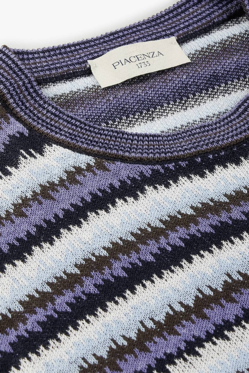 Piacenza 1733 Maglia Maniche Corte Ikat Stripe Jacquard Azzurro E Marrone