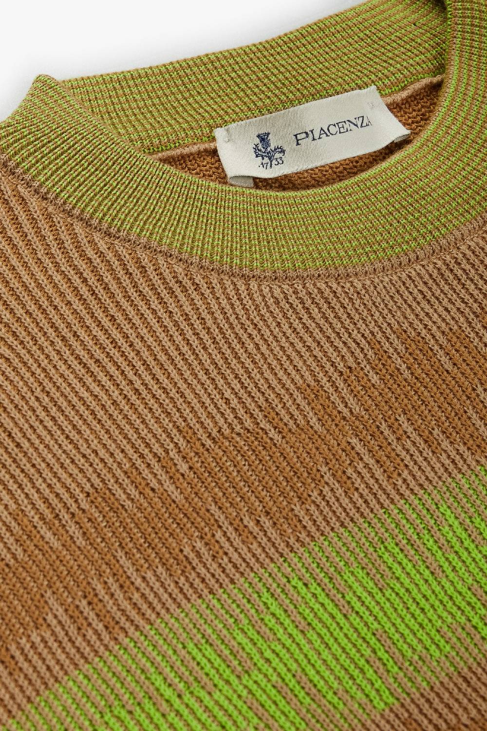 Piacenza 1733 Maglia Maniche Lughe Ikat Striped Rib Verde Fluo E Naturale