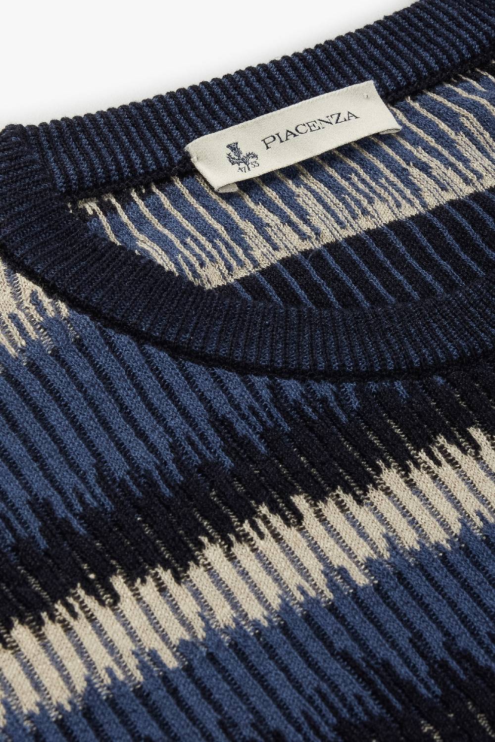 Piacenza 1733 Maglia Maniche Lunghe Ikat Striped Flat Rib Blu E Bianco