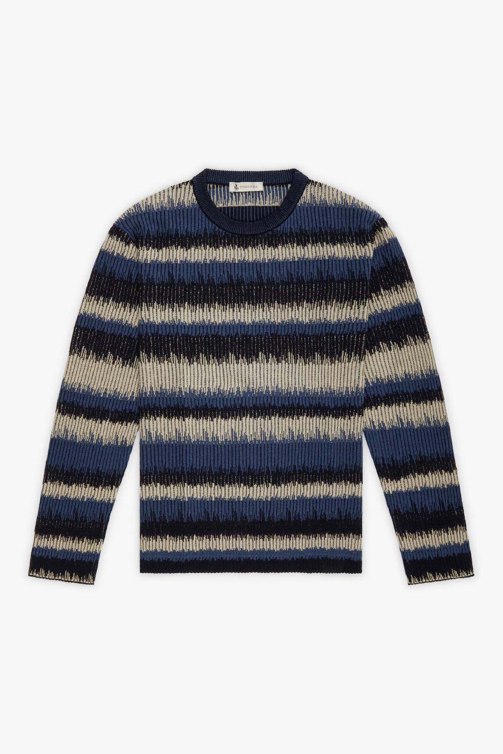 Piacenza 1733 Maglia maniche lunghe ikat striped flat rib blu e bianco