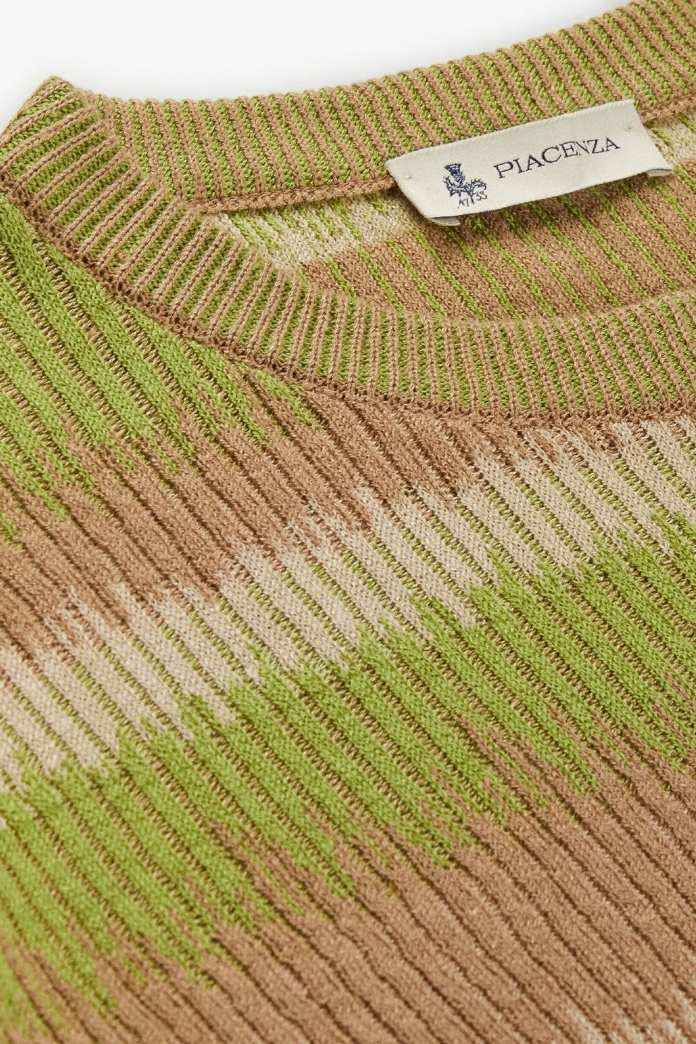 Piacenza 1733 Maglia Maniche Lunghe Ikat Striped Flat Rib Verde E Naturale