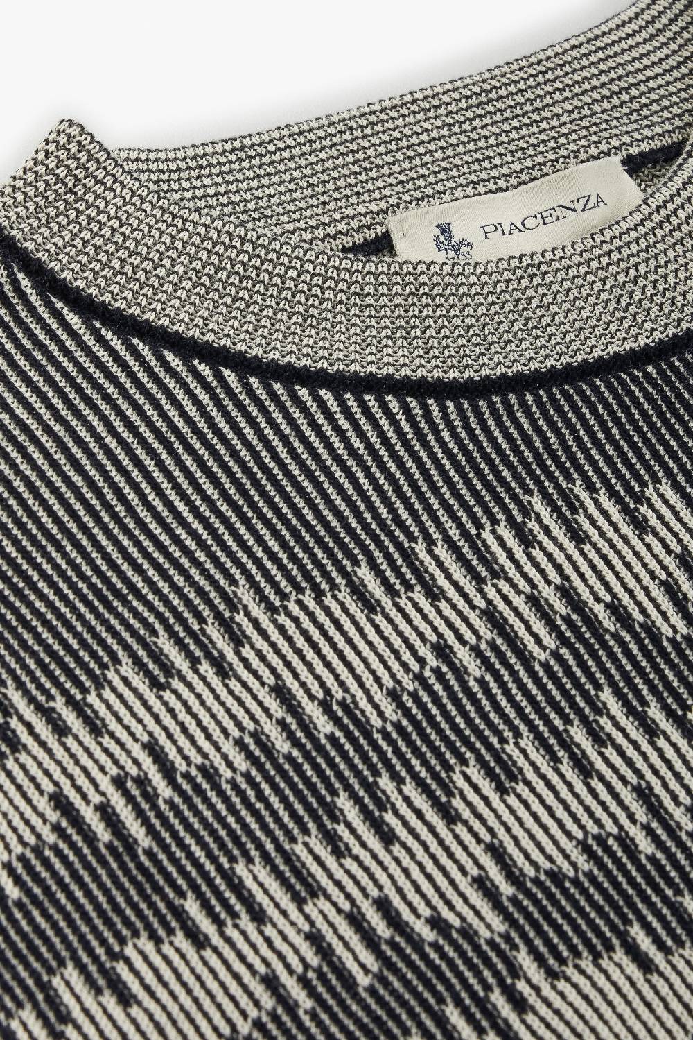 Piacenza 1733 Maglia Maniche Lunghe Ikat Striped Rib Blu E Bianco