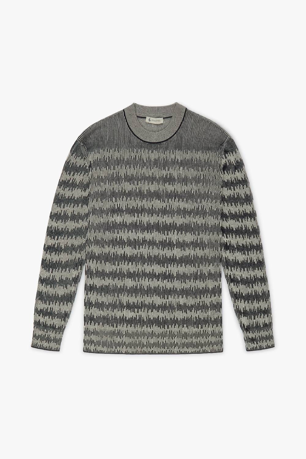 Piacenza 1733 Maglia maniche lunghe ikat striped rib blu e bianco