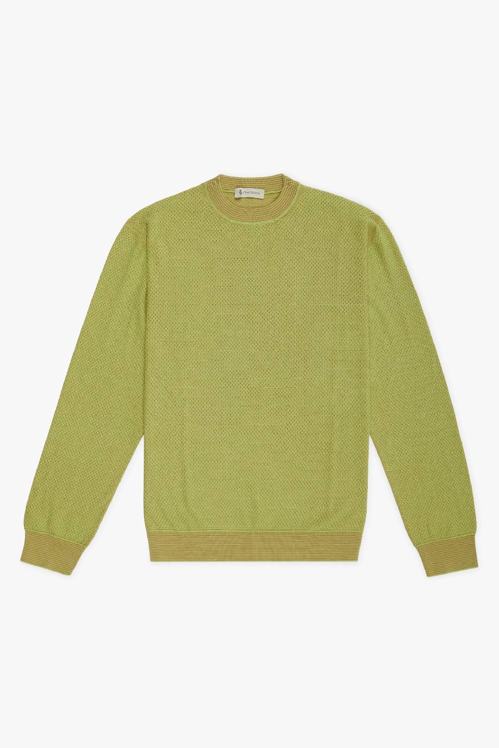 Piacenza 1733 Maglia maniche lunghe two tone slip verde fluo e naturale