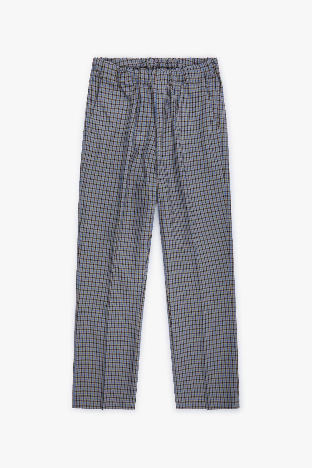 Piacenza 1733 Pantalone micro check azzurro e marrone