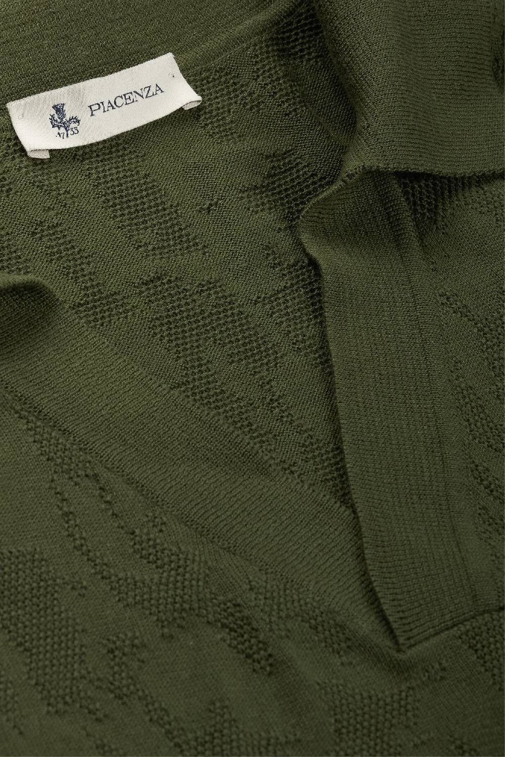 Piacenza 1733 Polo Jacquard Mesh Camo Verde Scuro