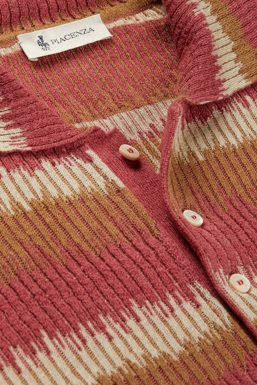 Piacenza 1733 Polo Ikat Striped Flat Rib Bruciato, Neutro E Rosa