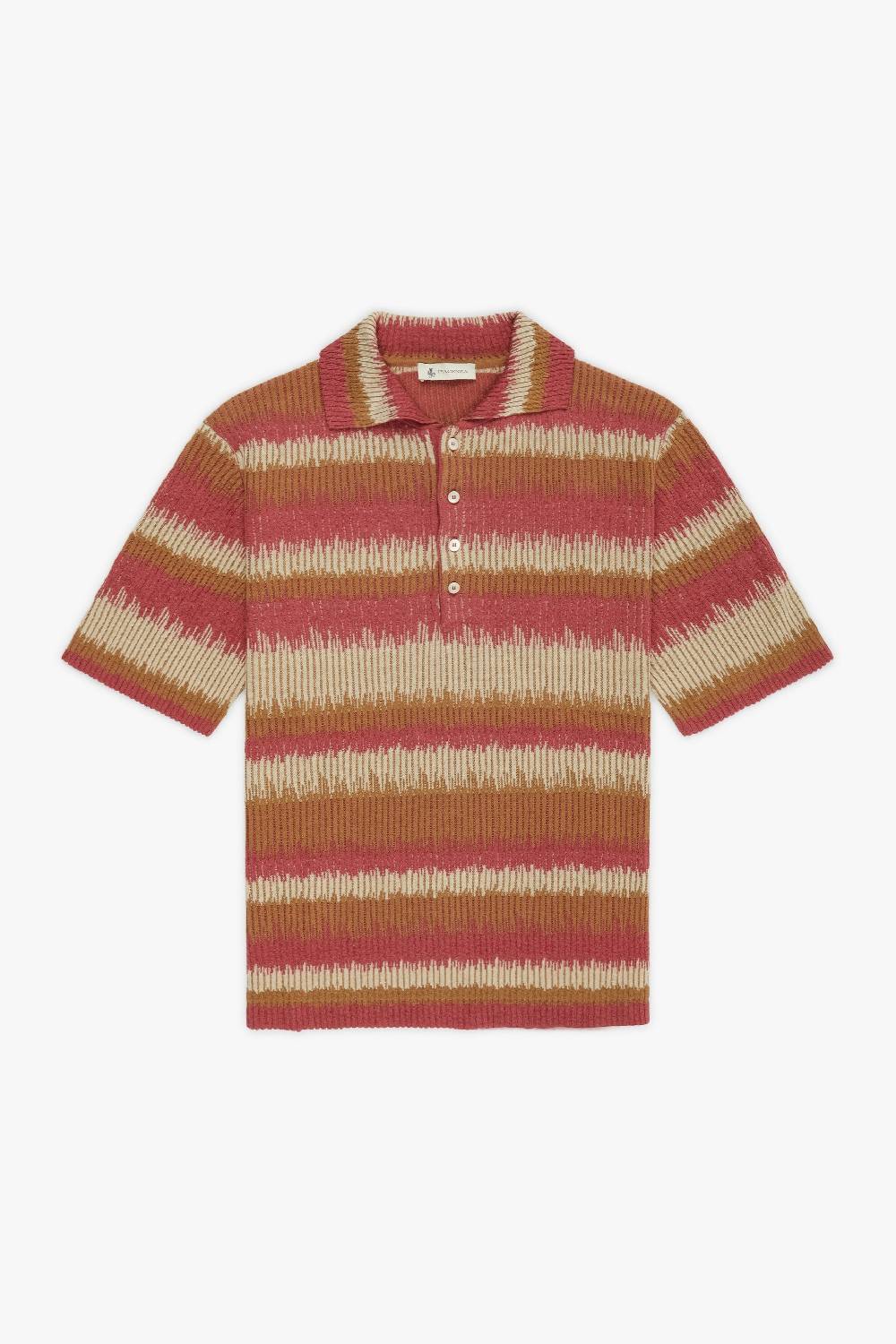 Piacenza 1733 Polo ikat striped flat rib bruciato, neutro e rosa
